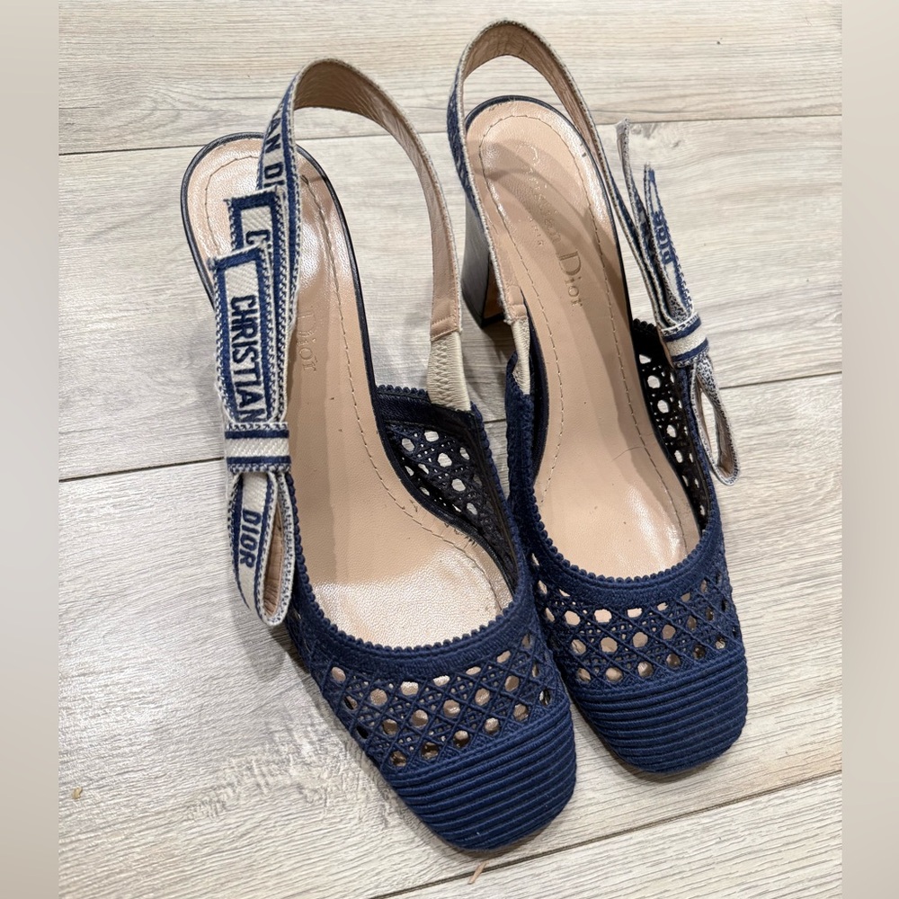 Dior Blue Cannage Mesh D-Moi Slingback Pumps